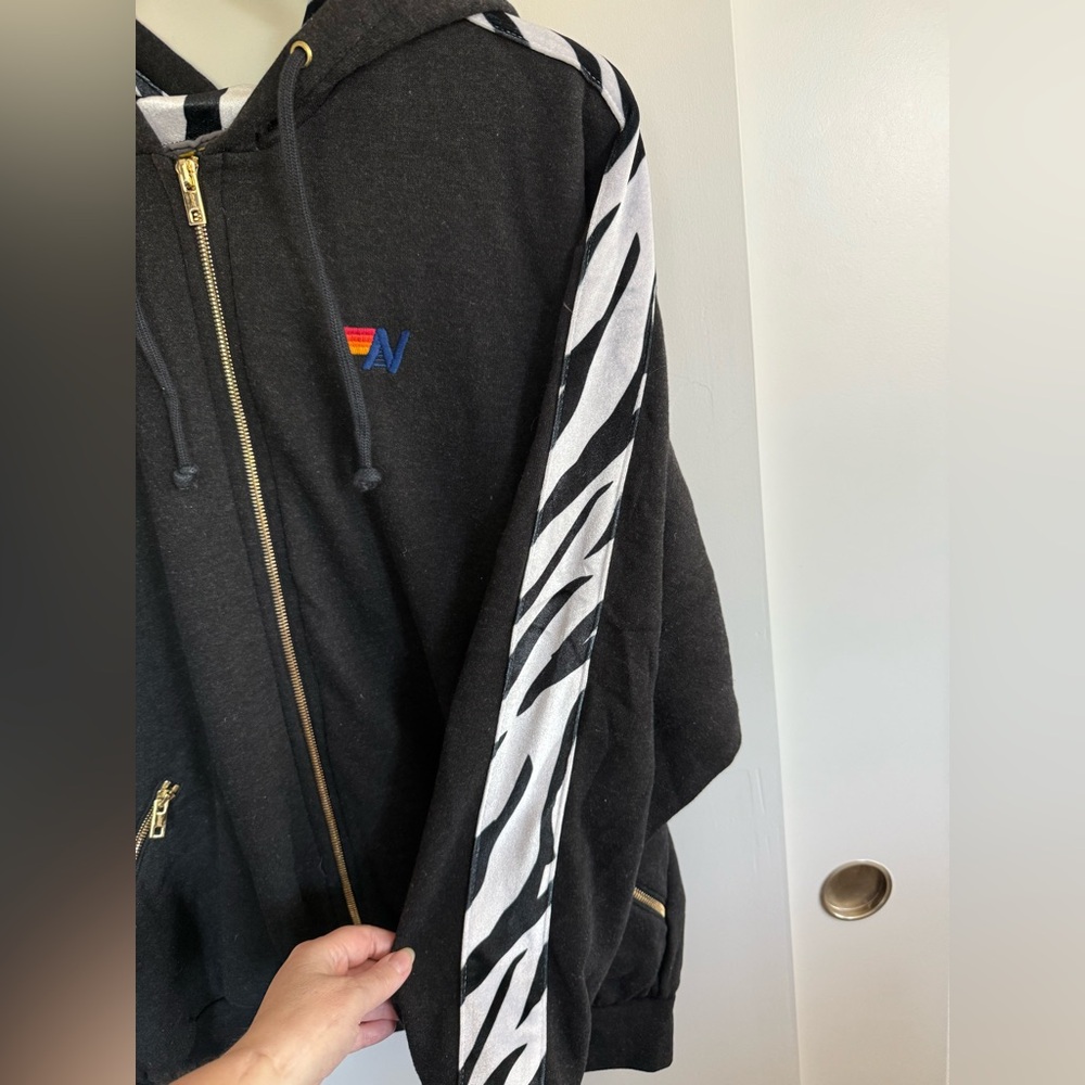 Aviator Nation Relaxed Zip Hoodie Zebra Stripe Size Large Unisex - Picture 4 of 6
